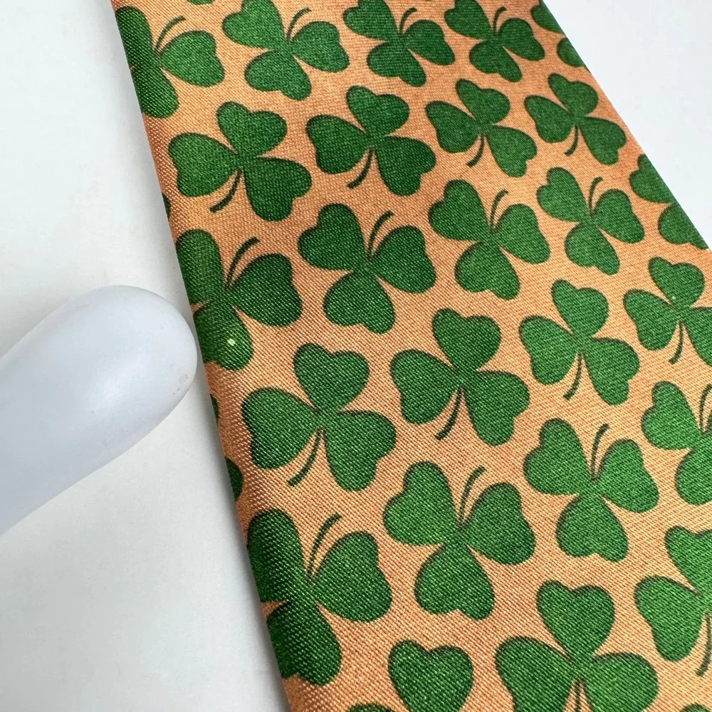 Irish St Patrick Pattys Day Green Clover Tan Gold Neck Tie Novelty Polyester